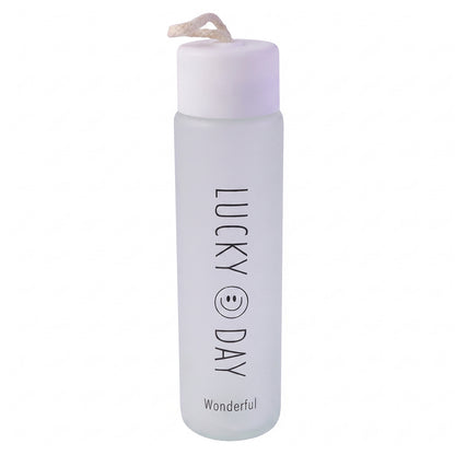 350 ML Frosted Glass Water Bottle Lucky Day Print for Office Travel (1 Pc)