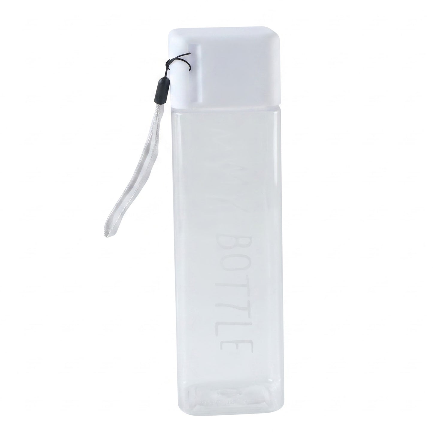 Square Plastic Water Bottle 450 ML Transparent with Wrist Strap (1 Pc)