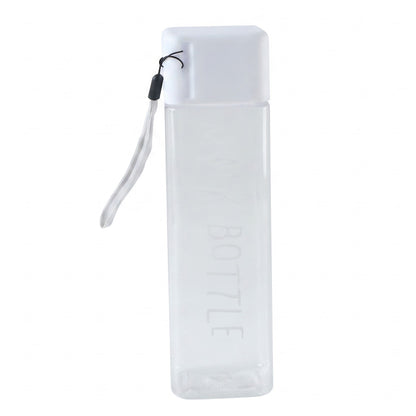 Square Plastic Water Bottle 450 ML Transparent with Wrist Strap (1 Pc)