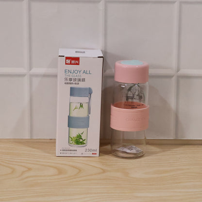 Portable Glass Water Bottle 230ml with Silicone Sleeve and Carry Strap (1 Pc) view 9
