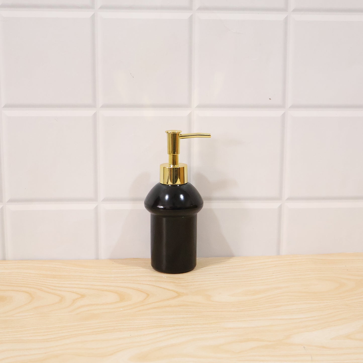 Black Glass Liquid Soap Dispenser Bottle with Gold Pump Refillable (1 Pc)
