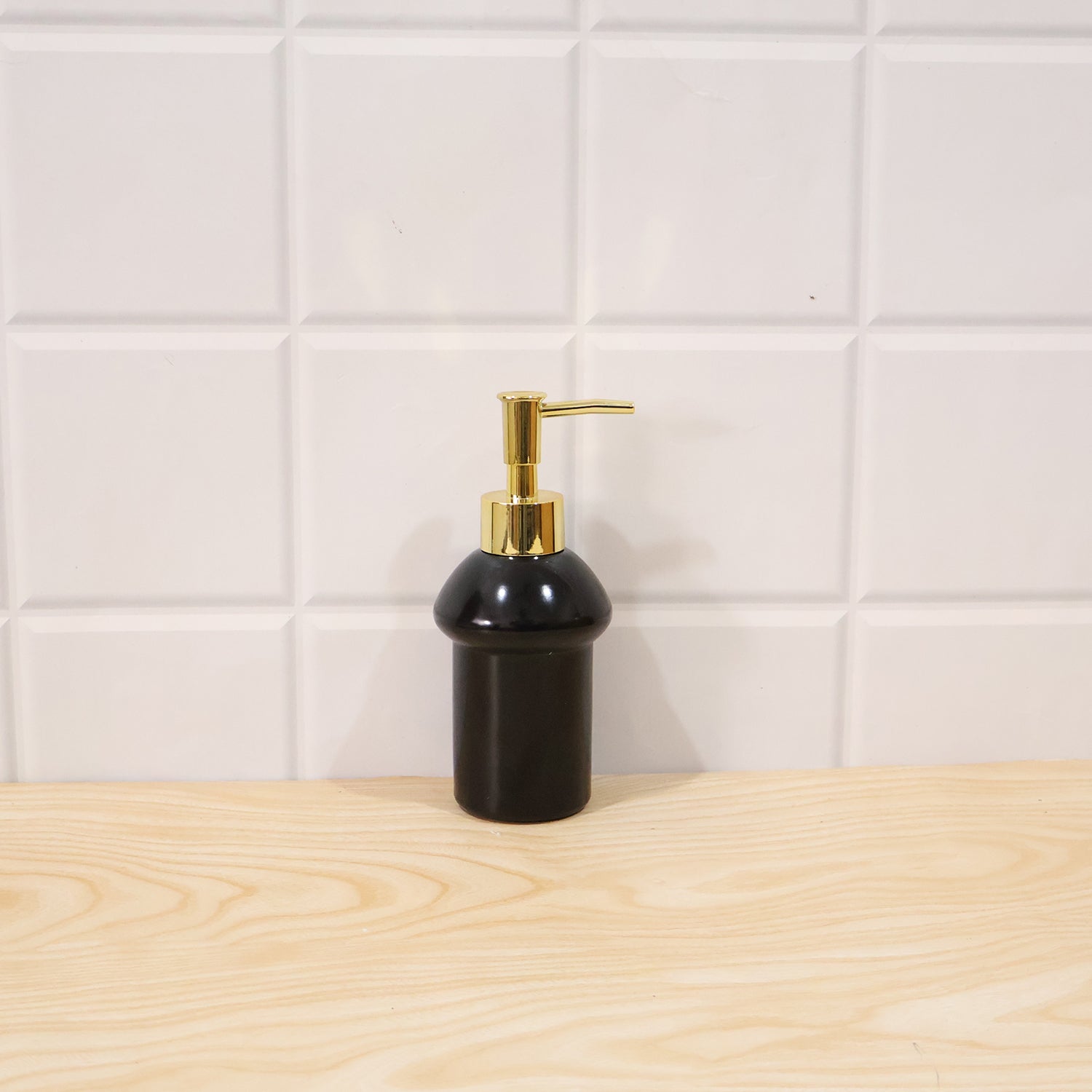 Black Glass Liquid Soap Dispenser Bottle with Gold Pump Refillable (1 Pc)