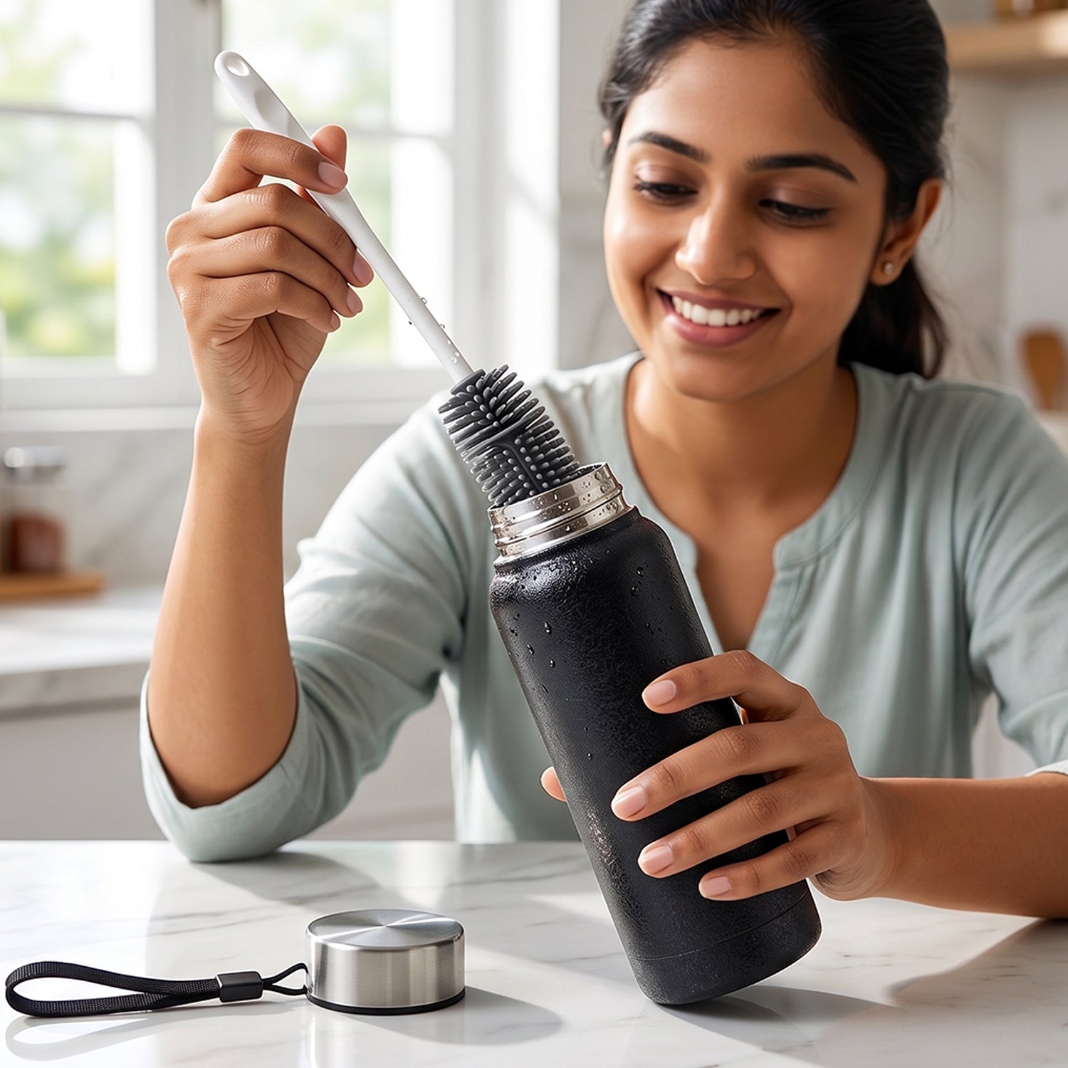 Buy 1 Stainless Steel Water Bottle with Free Cleaning Brush and Bottle (1 Set)