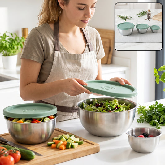 Apex Miny steel container set of 3 mixing bowls with lids