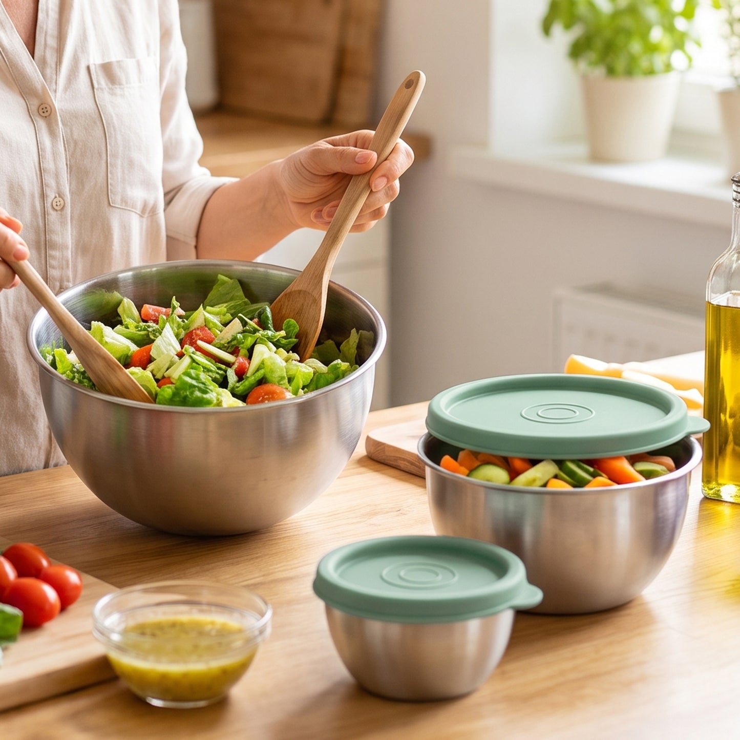 Apex Miny Steel Container Set Mixing Bowls with Lids for Kitchen (3 Pc Set)