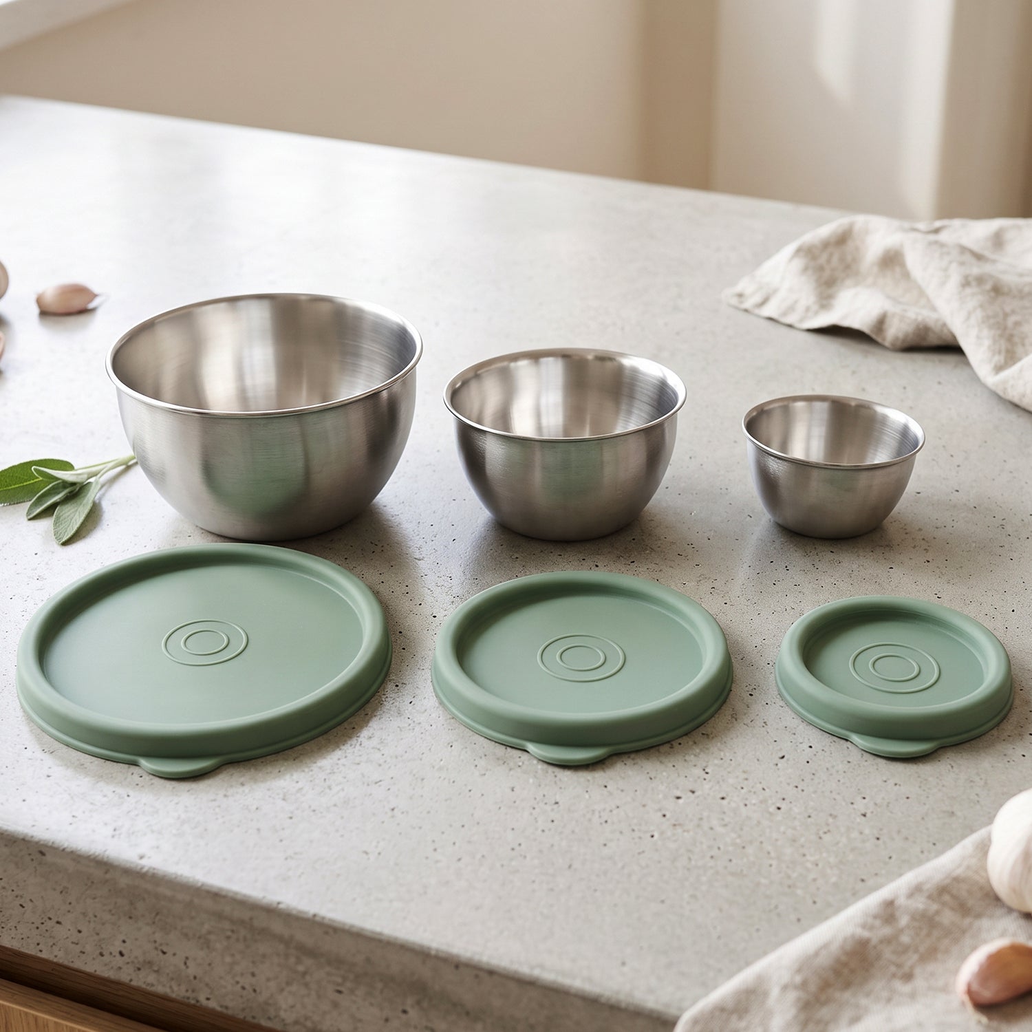 Apex Miny Steel Container Set Mixing Bowls with Lids for Kitchen (3 Pc Set)