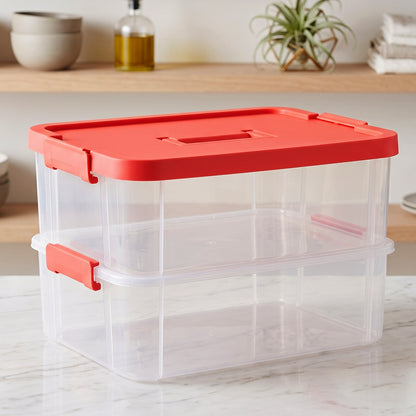 Plastic Transparent Storage Box with Lid 2XL 2 Layer Stackable Organizer (1 Pc)