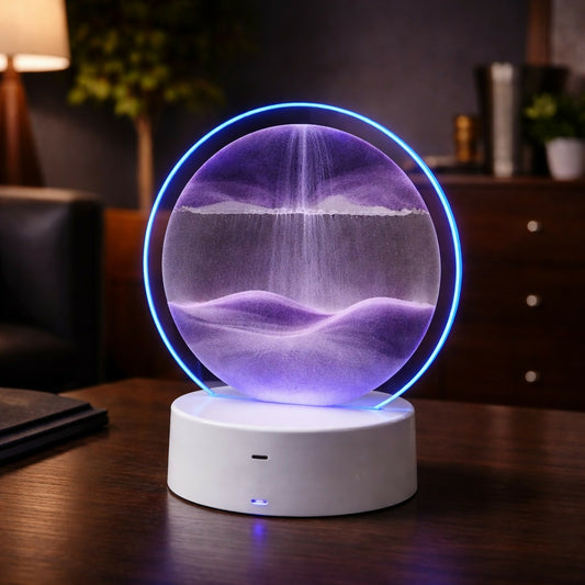 Purple Round Moving Sand Art LED Lamp Decorative Night Light