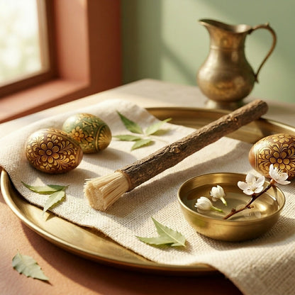 Hand-cut neem wood sticks for herbal oral care