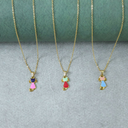 Cute Gold Cat Pendant Necklace with Colorful Enamel Charm