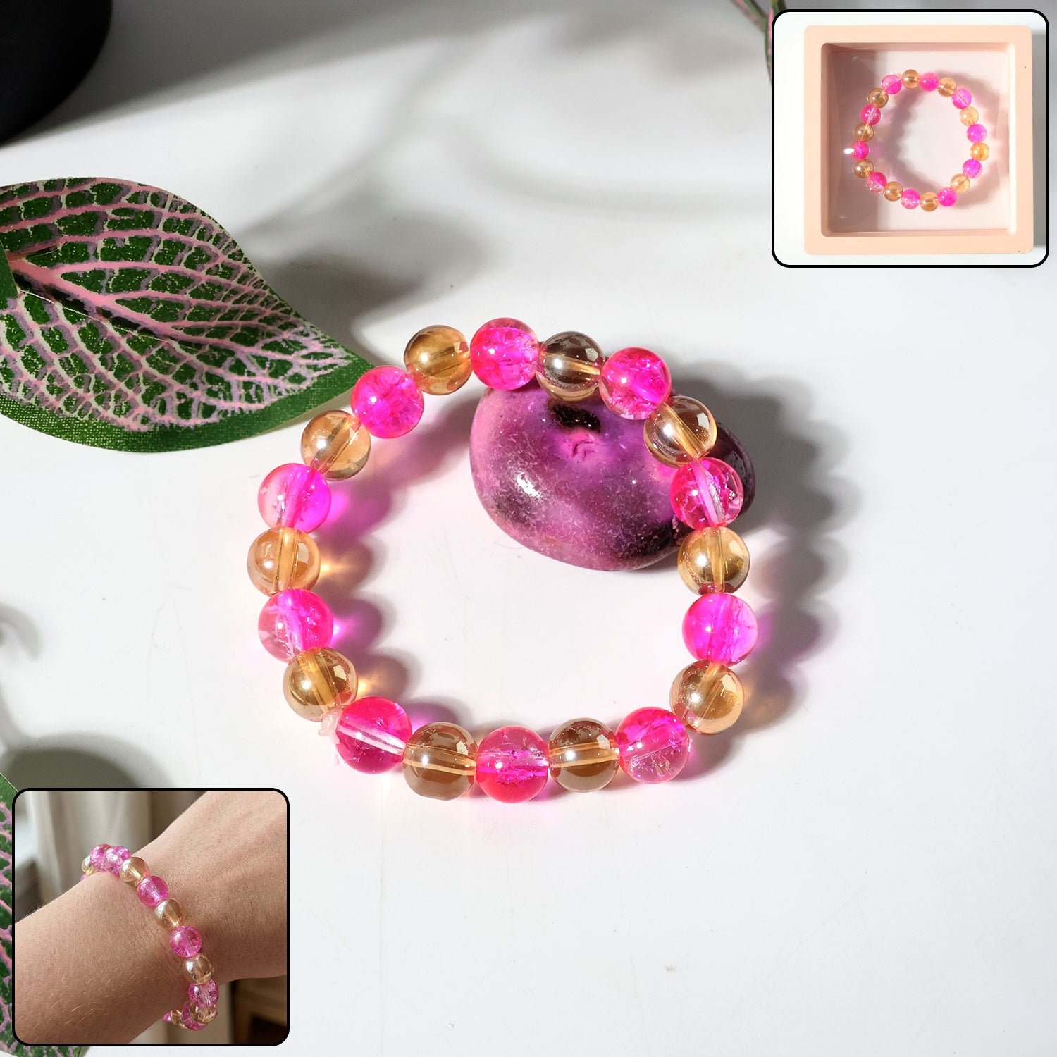 Elegant Dual-Tone Crystal Beaded Stretch Bracelet (1 Pc)