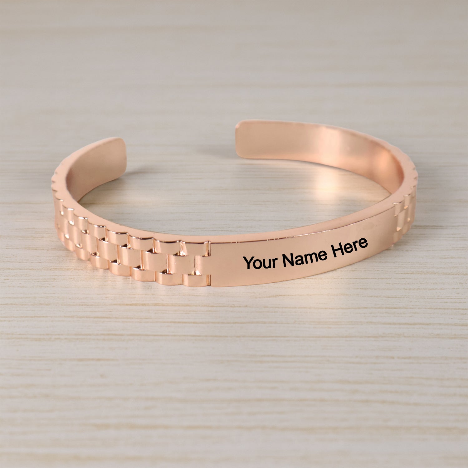Custom Rose Gold-Plated Bracelet – Personalized Name Engraved Cuff Jewelry for Men & Women