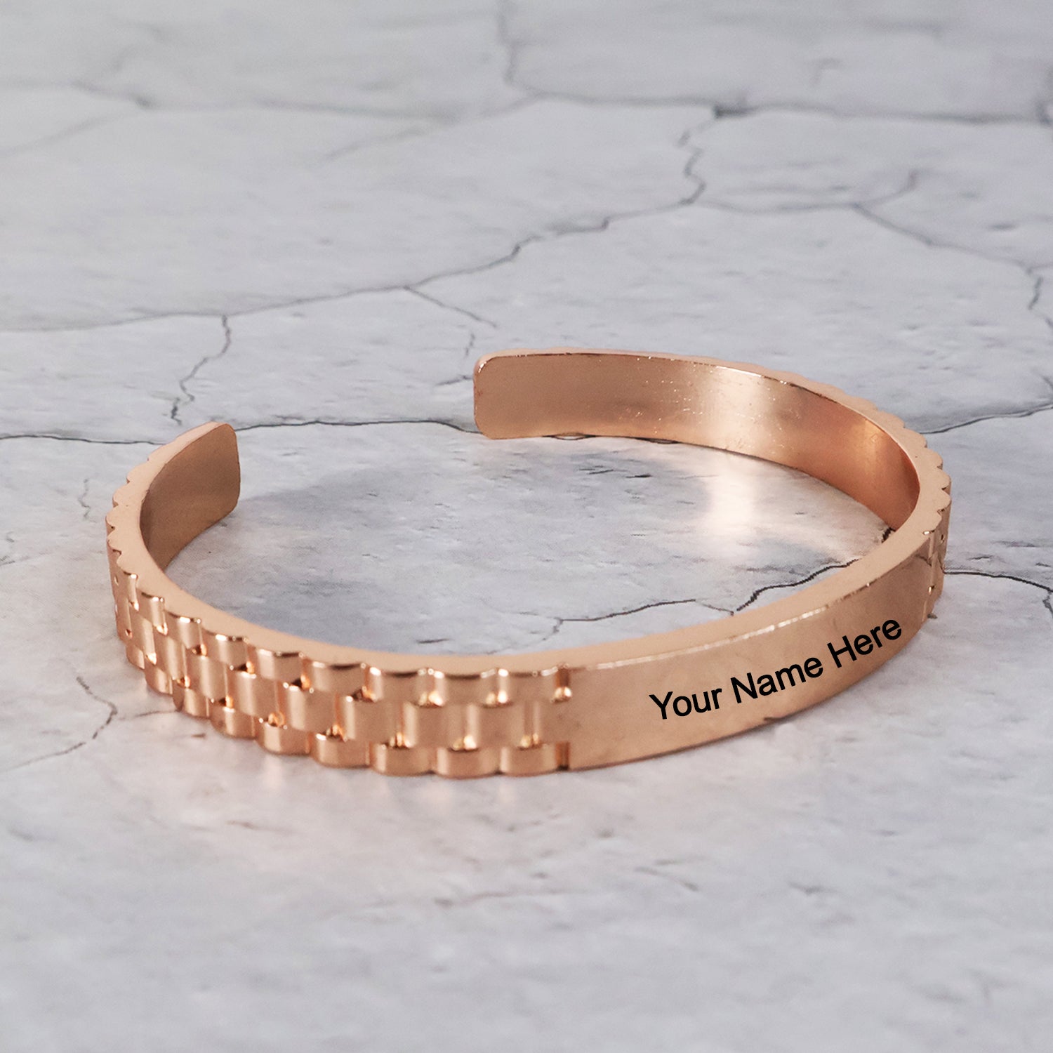 Custom Rose Gold-Plated Bracelet – Personalized Name Engraved Cuff Jewelry for Men & Women