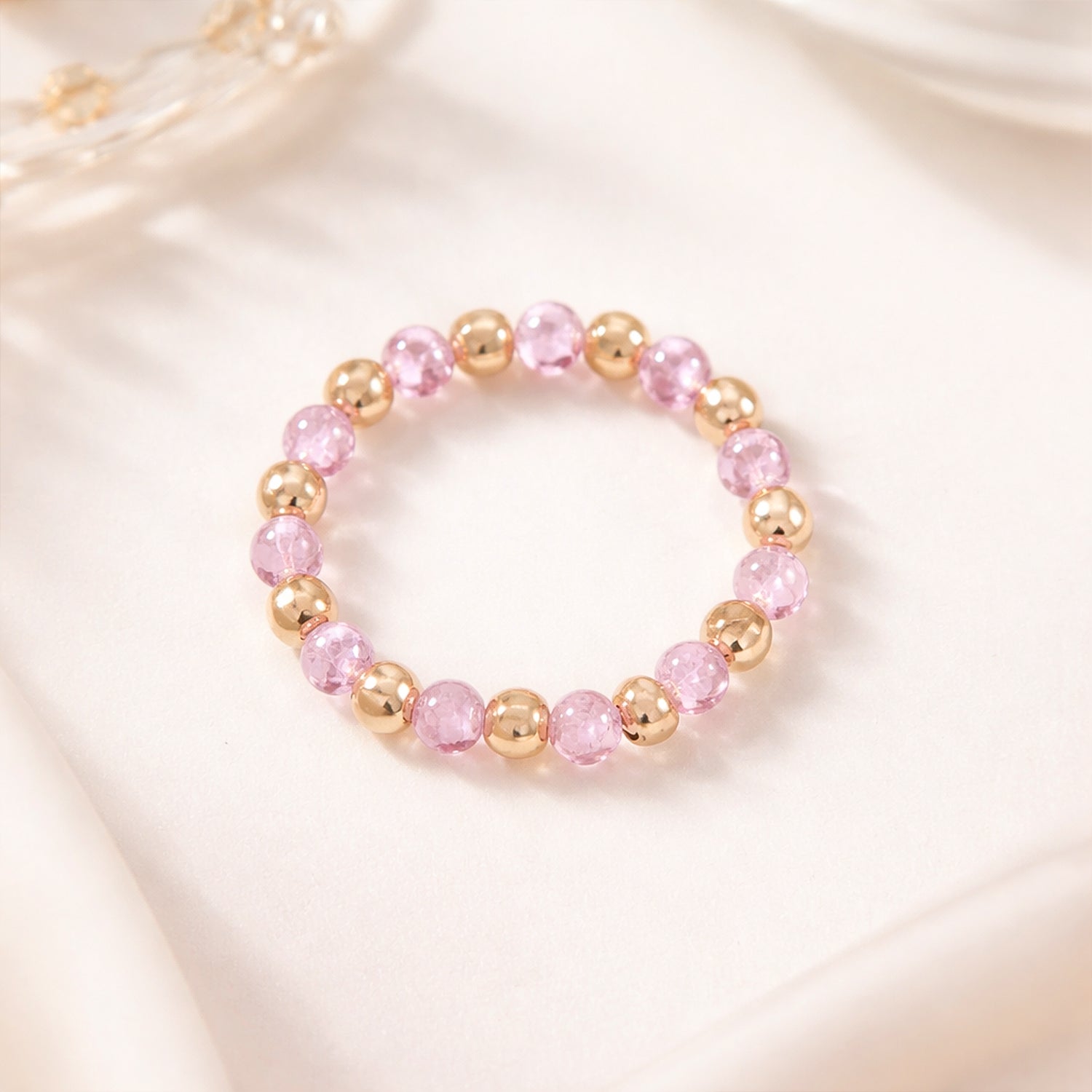 Elegant Pink Crystal Beaded Stretch Bracelet (1 Pc)