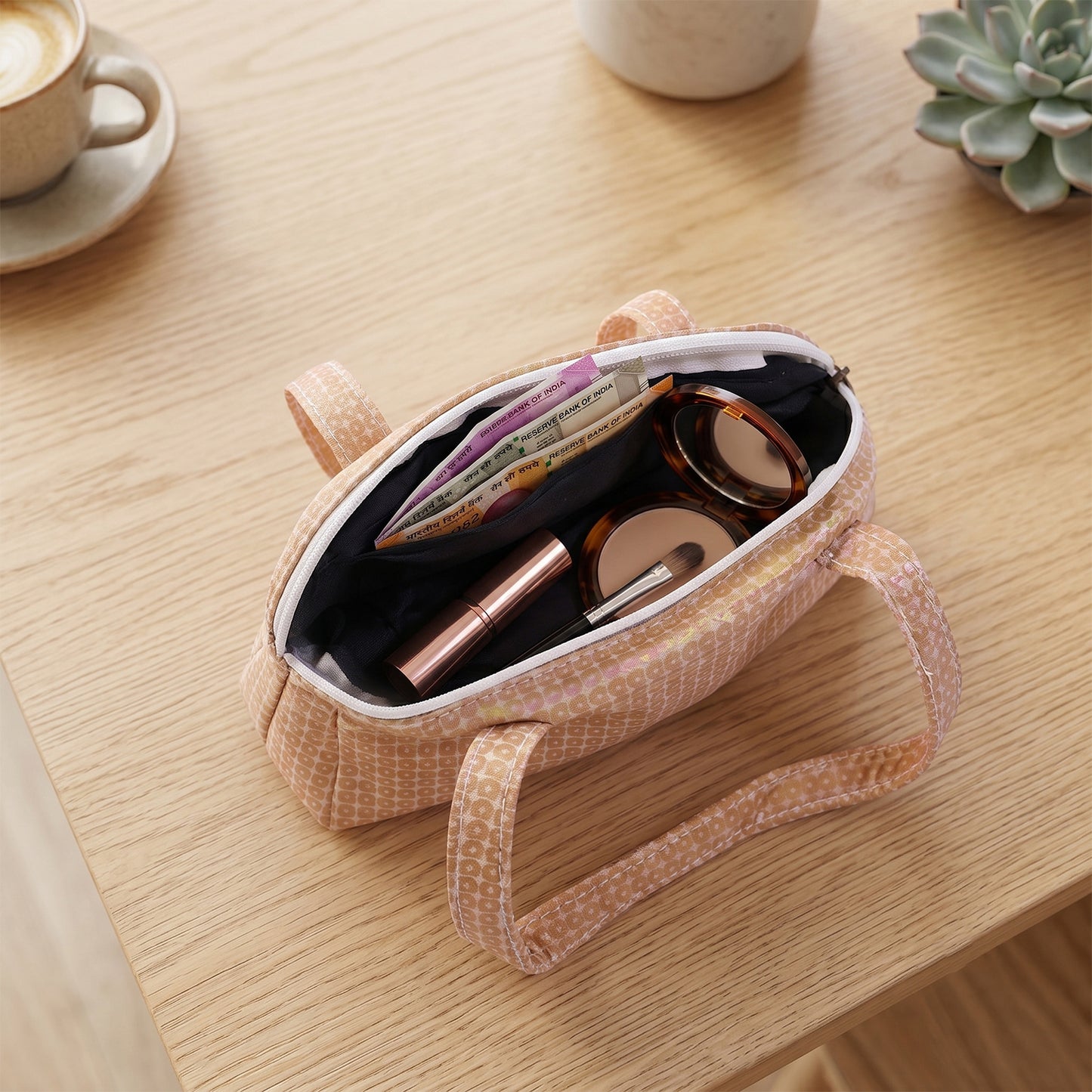 Stylish small handbag with printed faux-leather finish