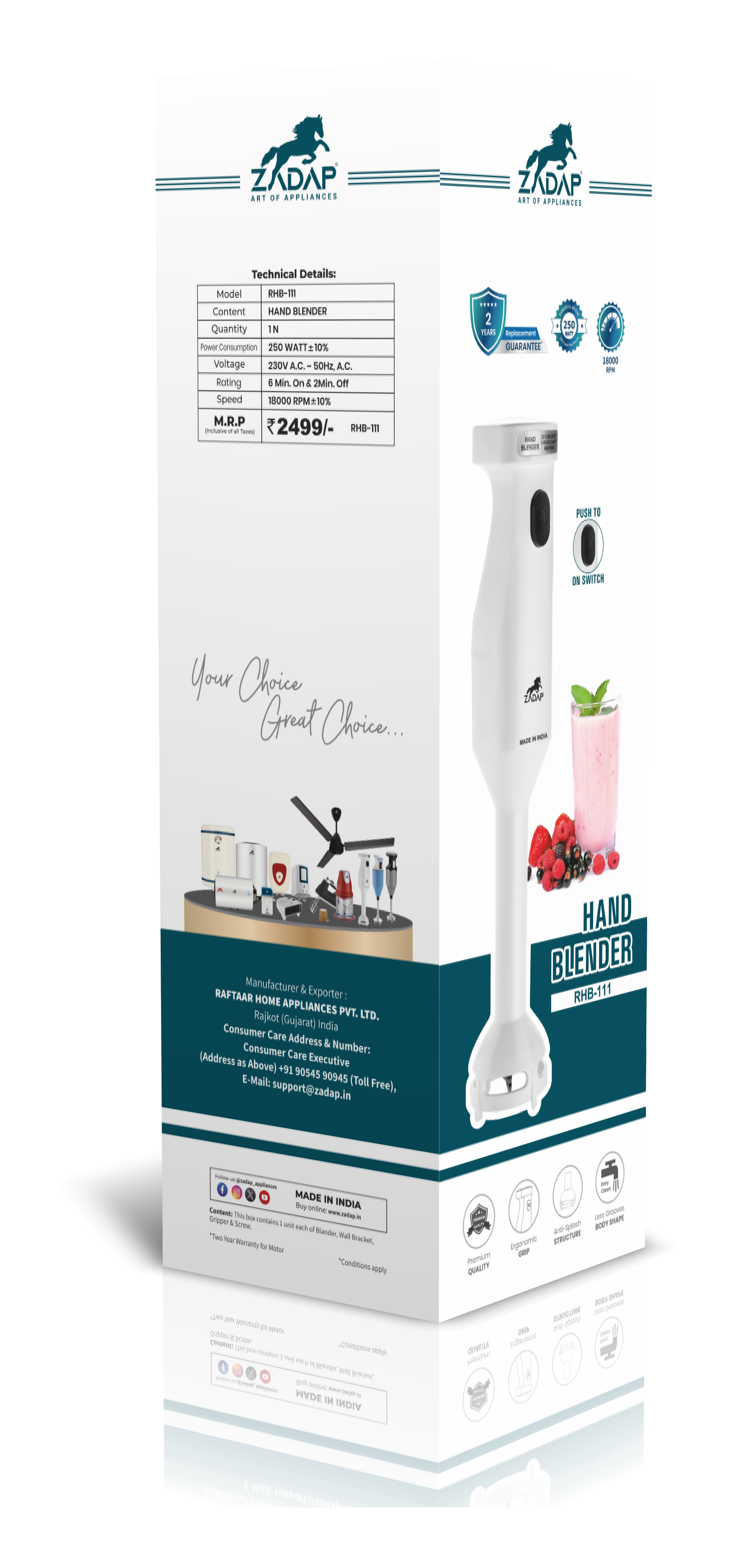 ZADAP RHB-111 hand blender anti-splash design demonstration