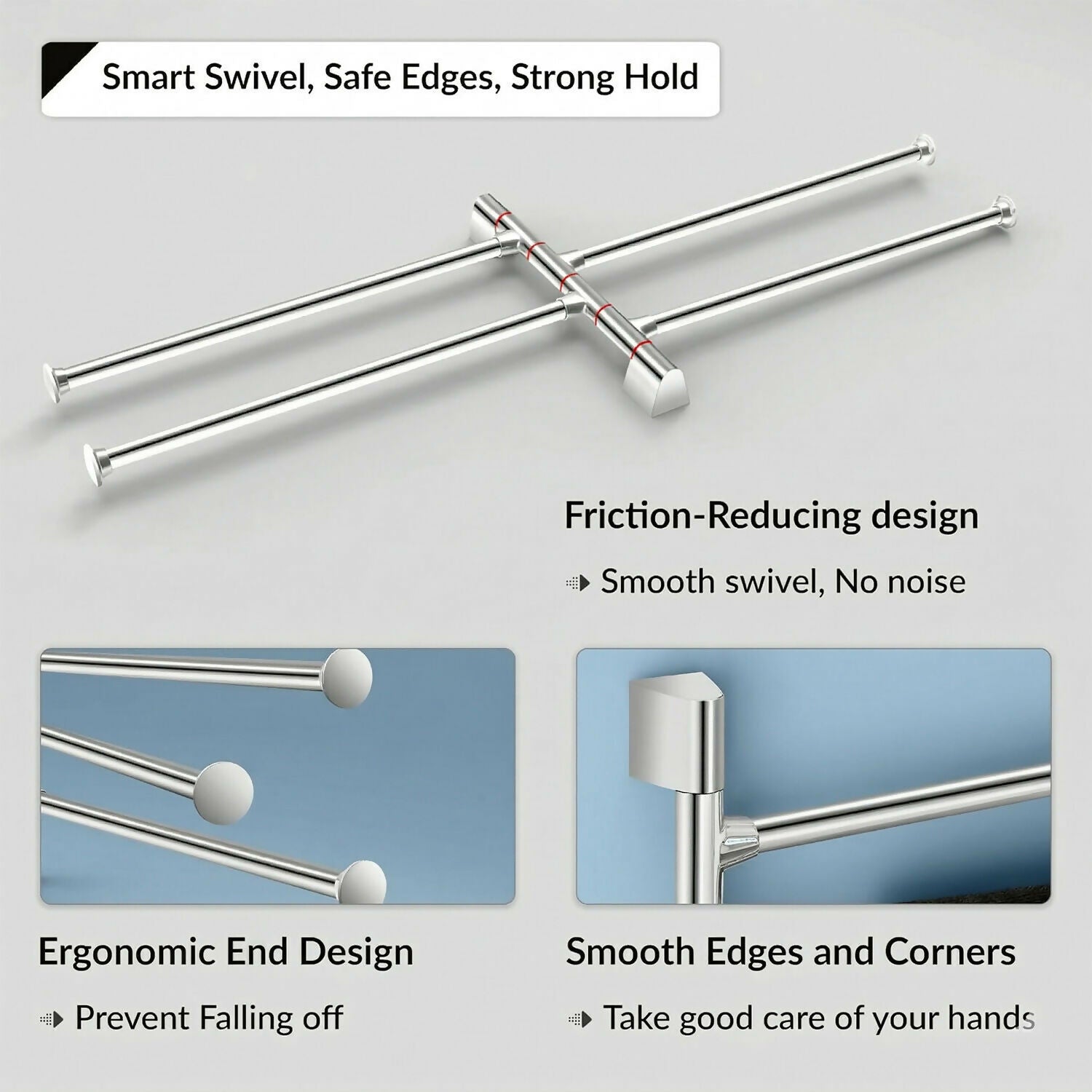 Premium Glossy Stainless Steel Wall Mounted 4 Rod Towel Holder Rack