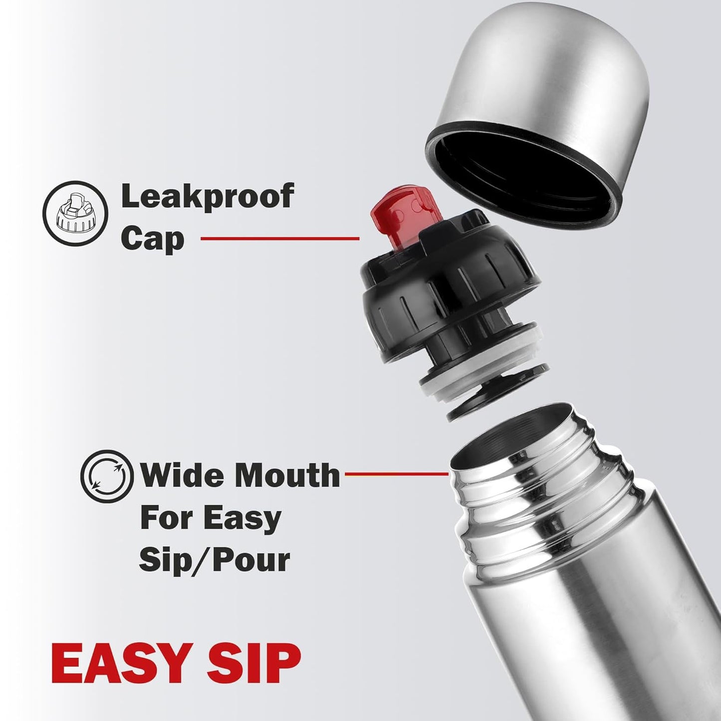 Close-up of stainless steel vacuum insulated bottle