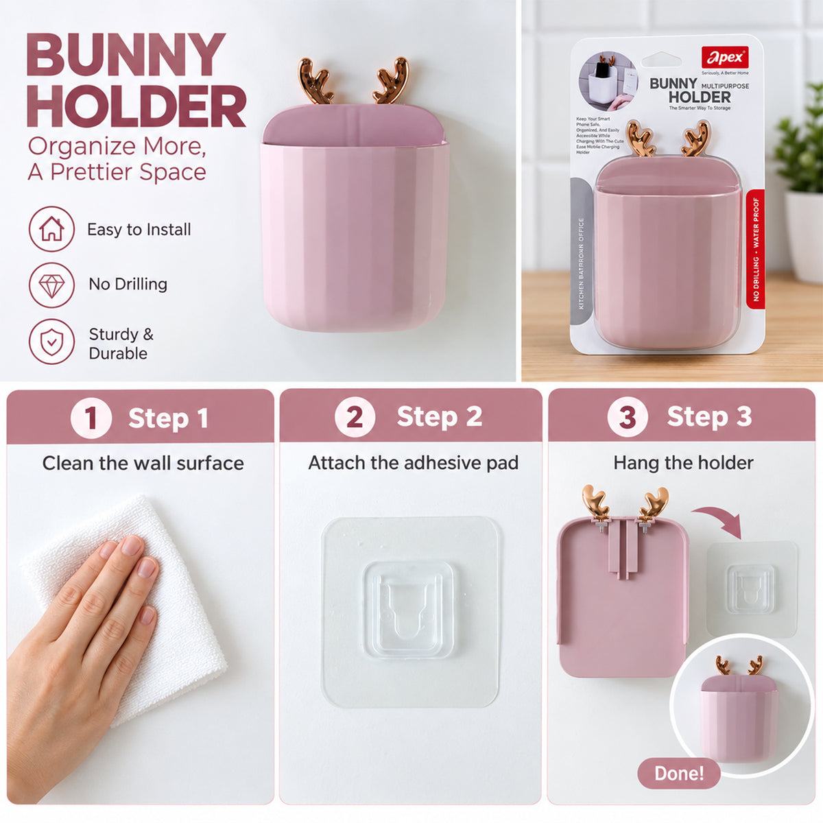 Apex Wall Mounted Phone Holder with Antler Design, Multipurpose Stand (1 Pc)
