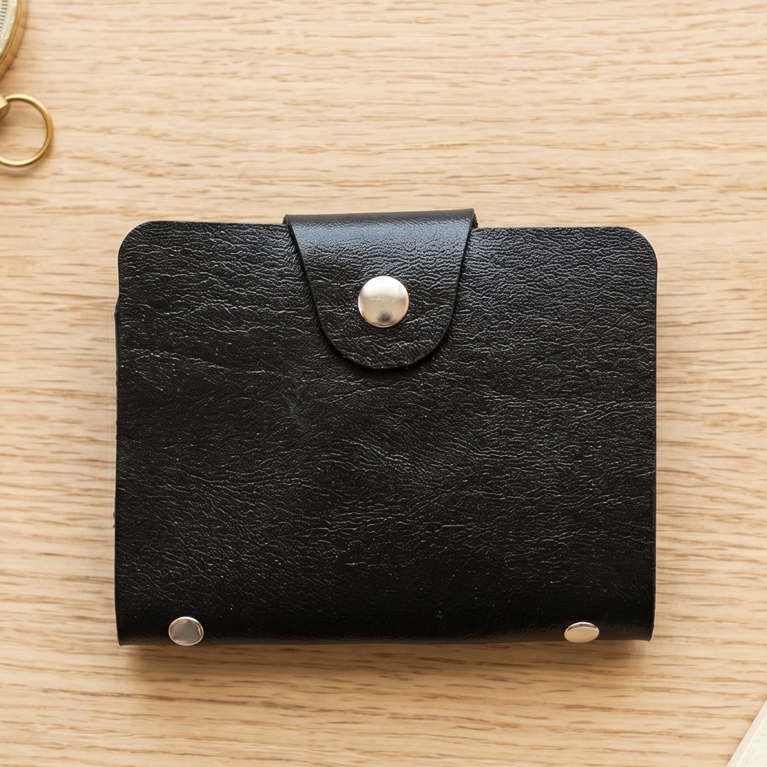 Interior view of the 12 clear card sleeves in the wallet.