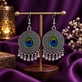 Peacock Design Oxidised Silver Earrings for Women with Stylish Hanging Beads Pair