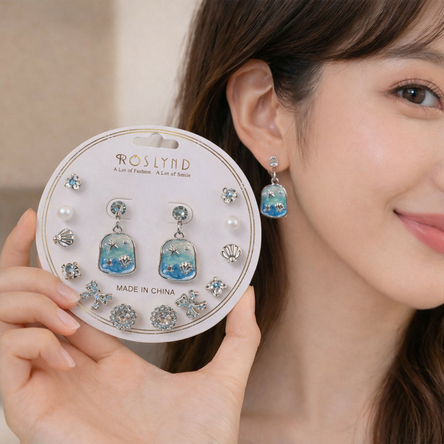 Elegant Korean style silver-plated stud and drop earrings set for women and girls