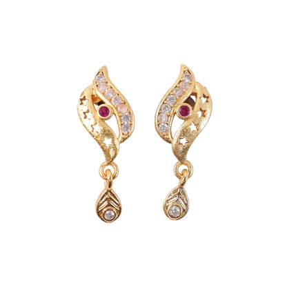 Star Cut Pattern Gold Finish Earrings With Crystal Detailing And Teardrop Charm