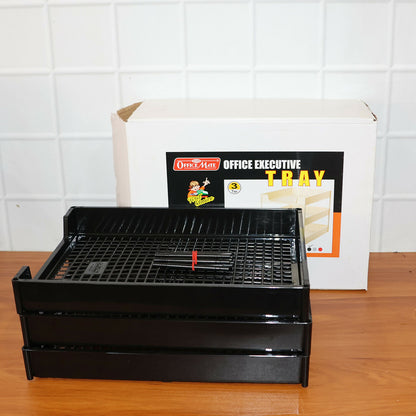 Office Mate 3-Layer Executive Document Tray | Durable Plastic File Organizer for Office (37.5 cm x 27.5 cm x 25.5 cm)