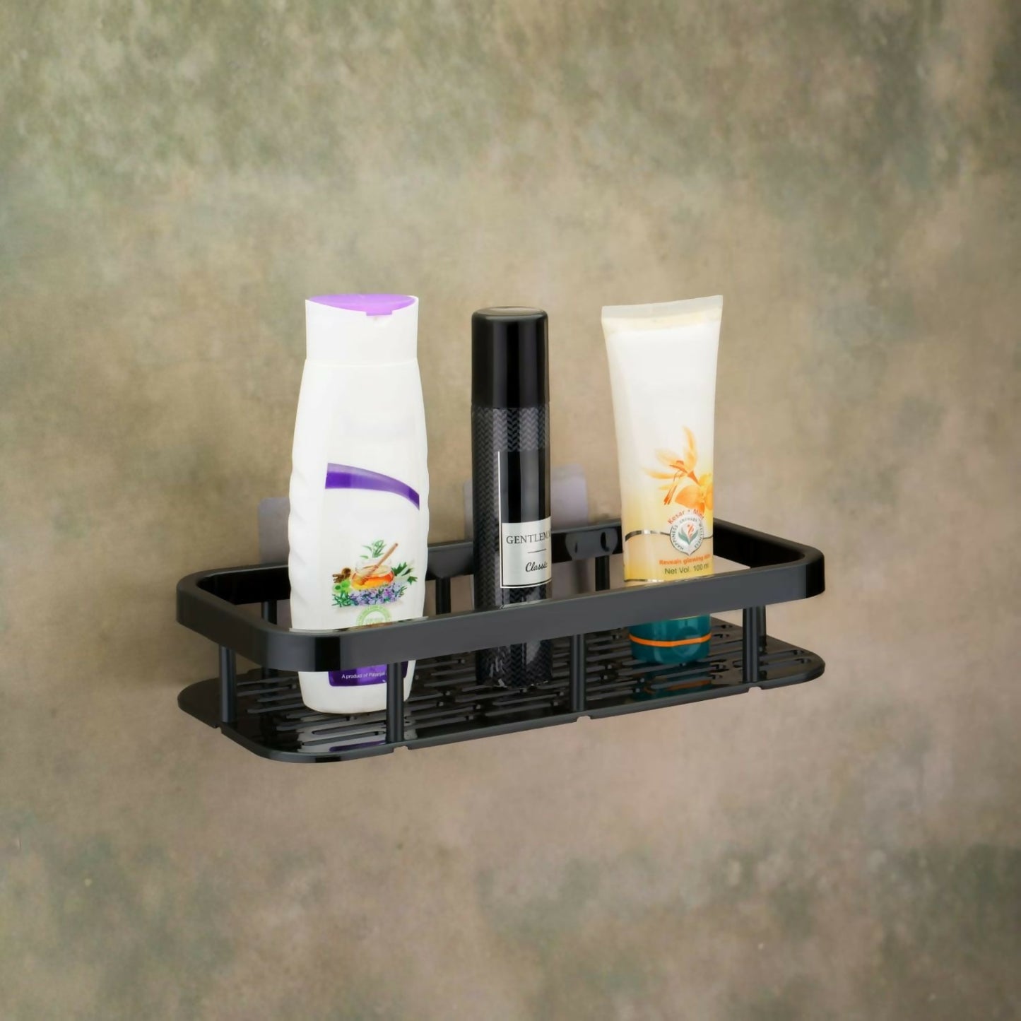 Wall mounted bathroom storage rack with soap dish, organized toiletries