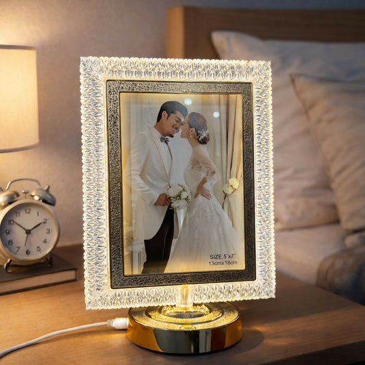LED Crystal Photo Frame Lamp with Decorative Base | Table Night Light