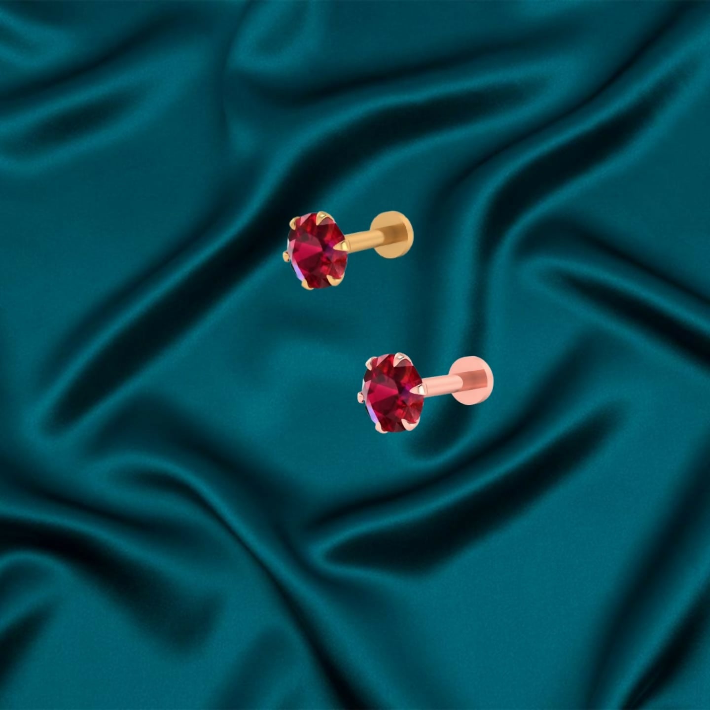 Pair of gold plated red ruby nosepin studs designed for comfortable daily wear