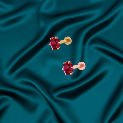 Pair of gold plated red ruby nosepin studs designed for comfortable daily wear