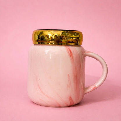 Mrs Printed Ceramic Mug with Lid, Gift Coffee Cup for Women