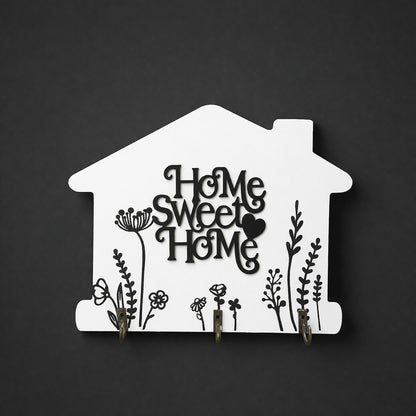Home Sweet Home Wooden Key Holder Wall Mount with Hooks