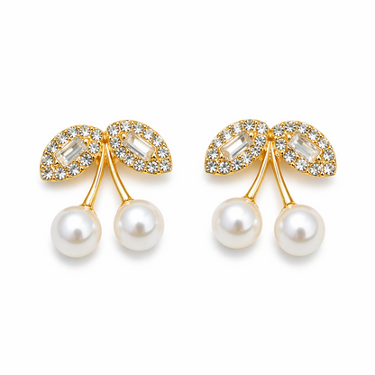Elegant Cherry Pearl Drop Earrings for Women Gold Plated Korean Style Jewelry