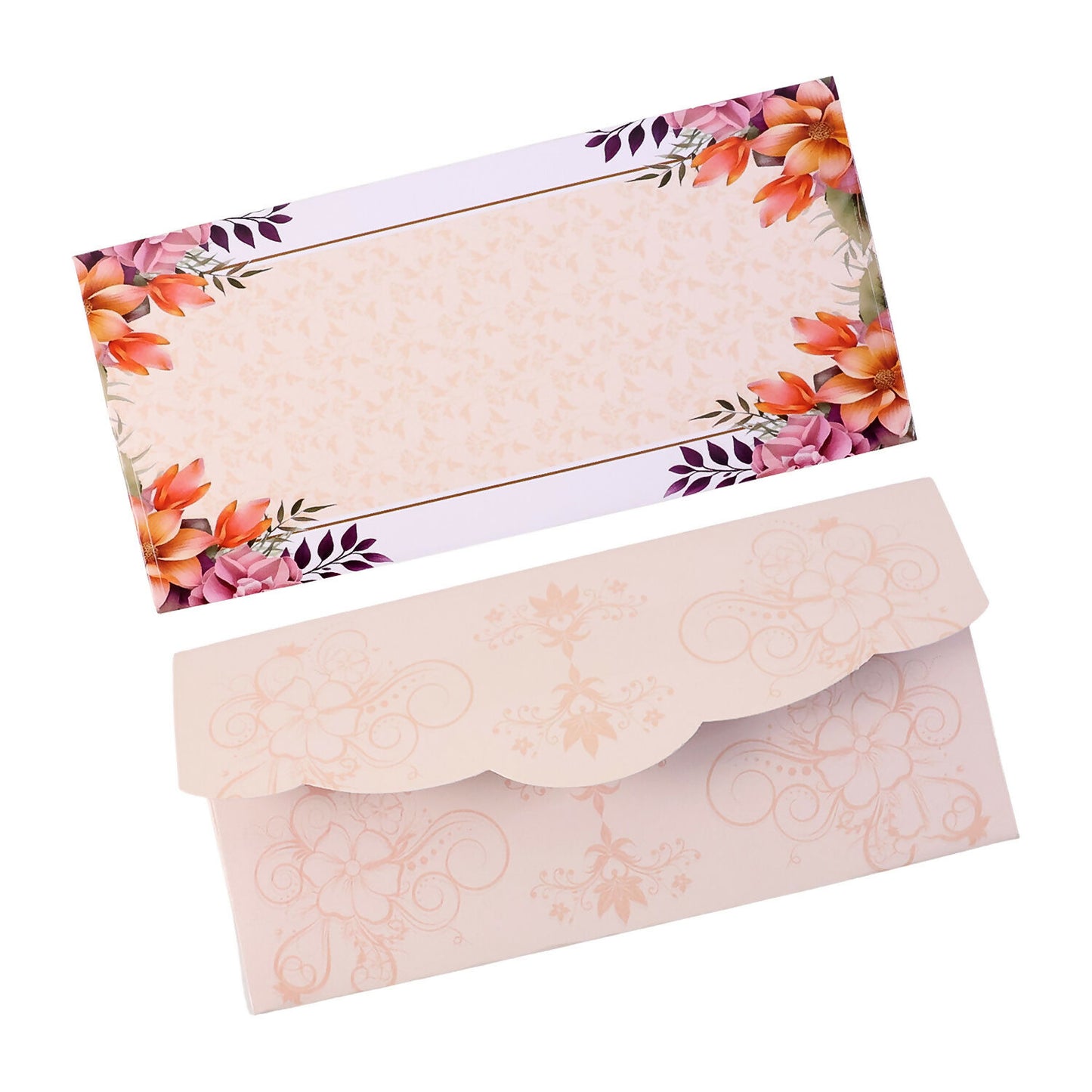 Elegant Floral Pattern A4 Size Money Gift Envelopes in Soft Peach Tone for Wedding, Festive & Cash Gifting – Pack of 10