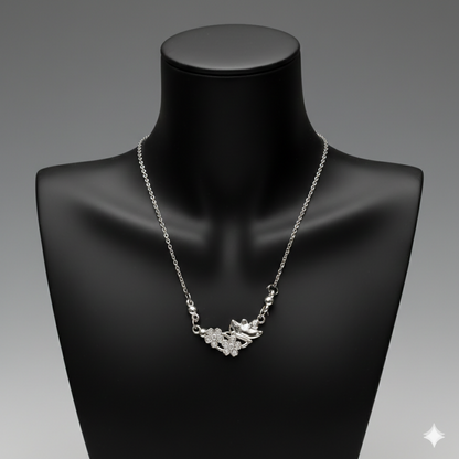 Silver Plated Butterfly & Crystal Floral Pendant Necklace For women and girls