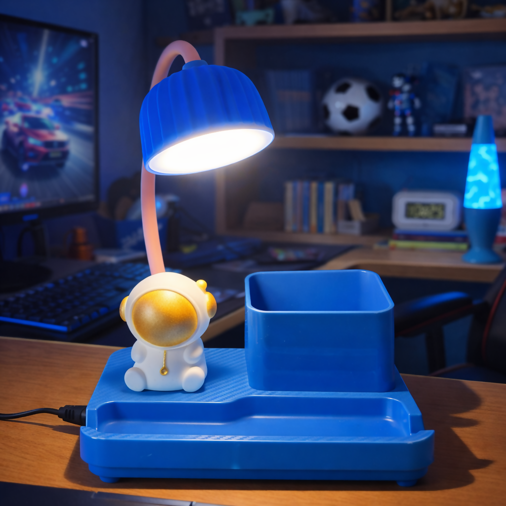 Blue Astronaut LED Desk Lamp with Pen Holder & Organizer for Study Table & Kids Room