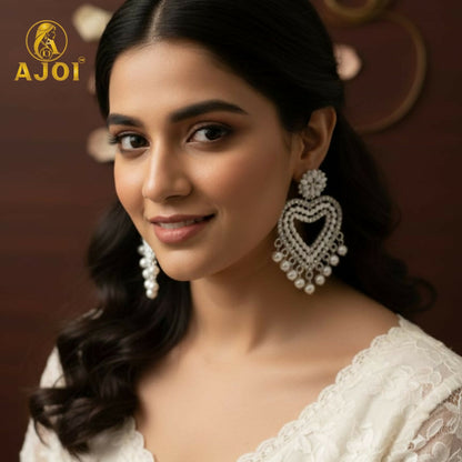 Heart-Shaped Pearl Drop Earrings For Women And Girls