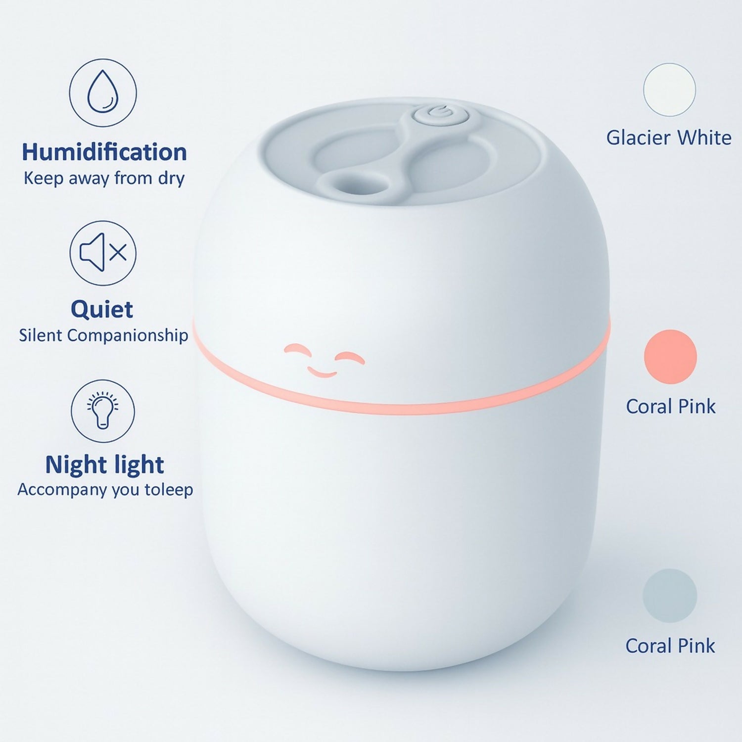 Cute USB Humidifier with Night Light & Dual Spray for Home, Office & Bedroom