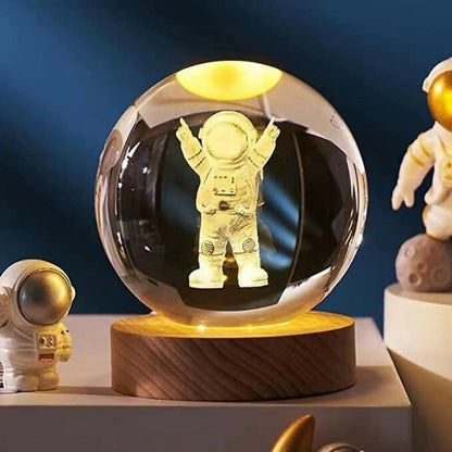 3D Crystal Night Lamp with Wooden Base, USB Powered Decorative Light