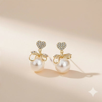 Detailed look at pearl and crystal accents in earrings