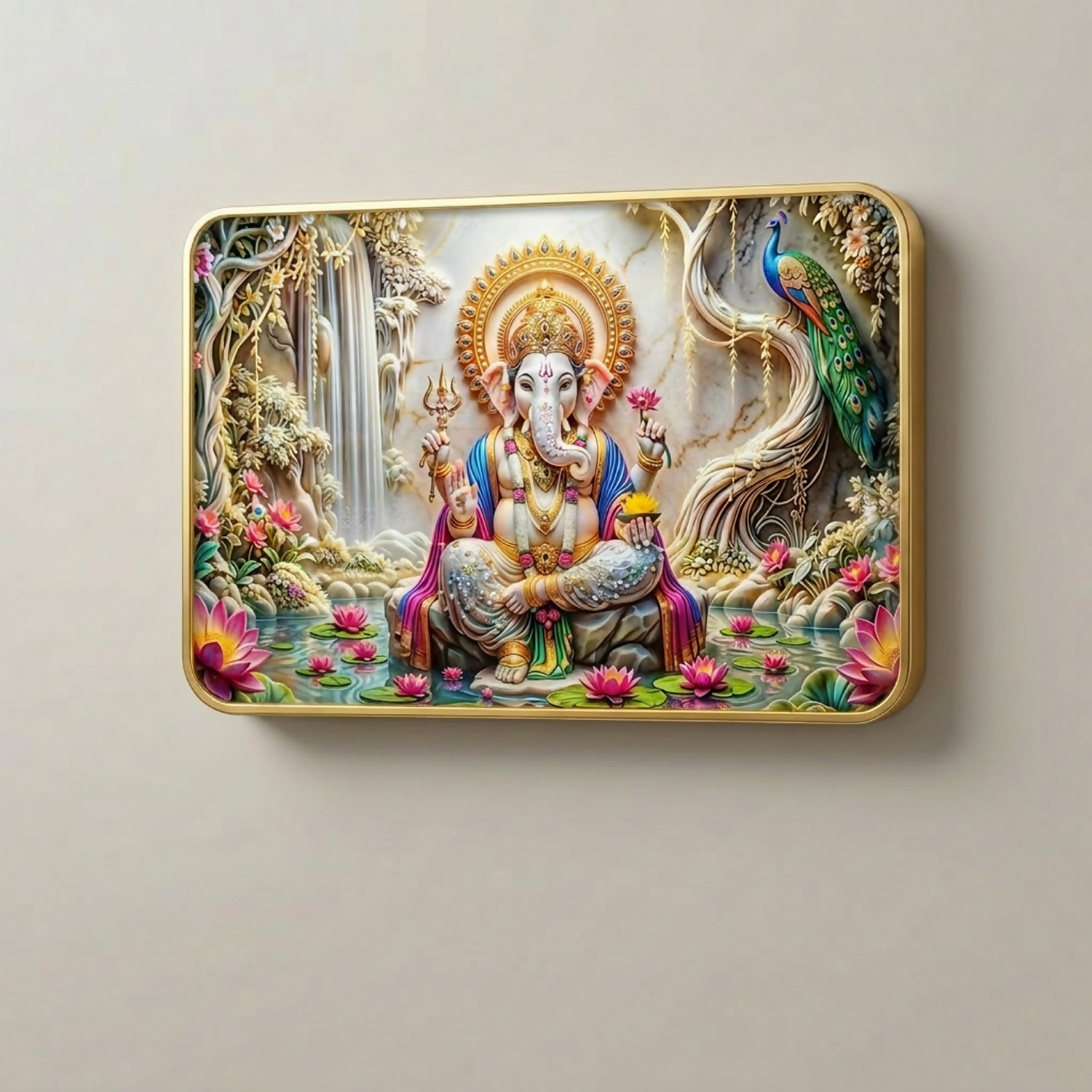 Premium Lord Ganesha Wall Art Frame | Luxury Golden Frame Home Decor