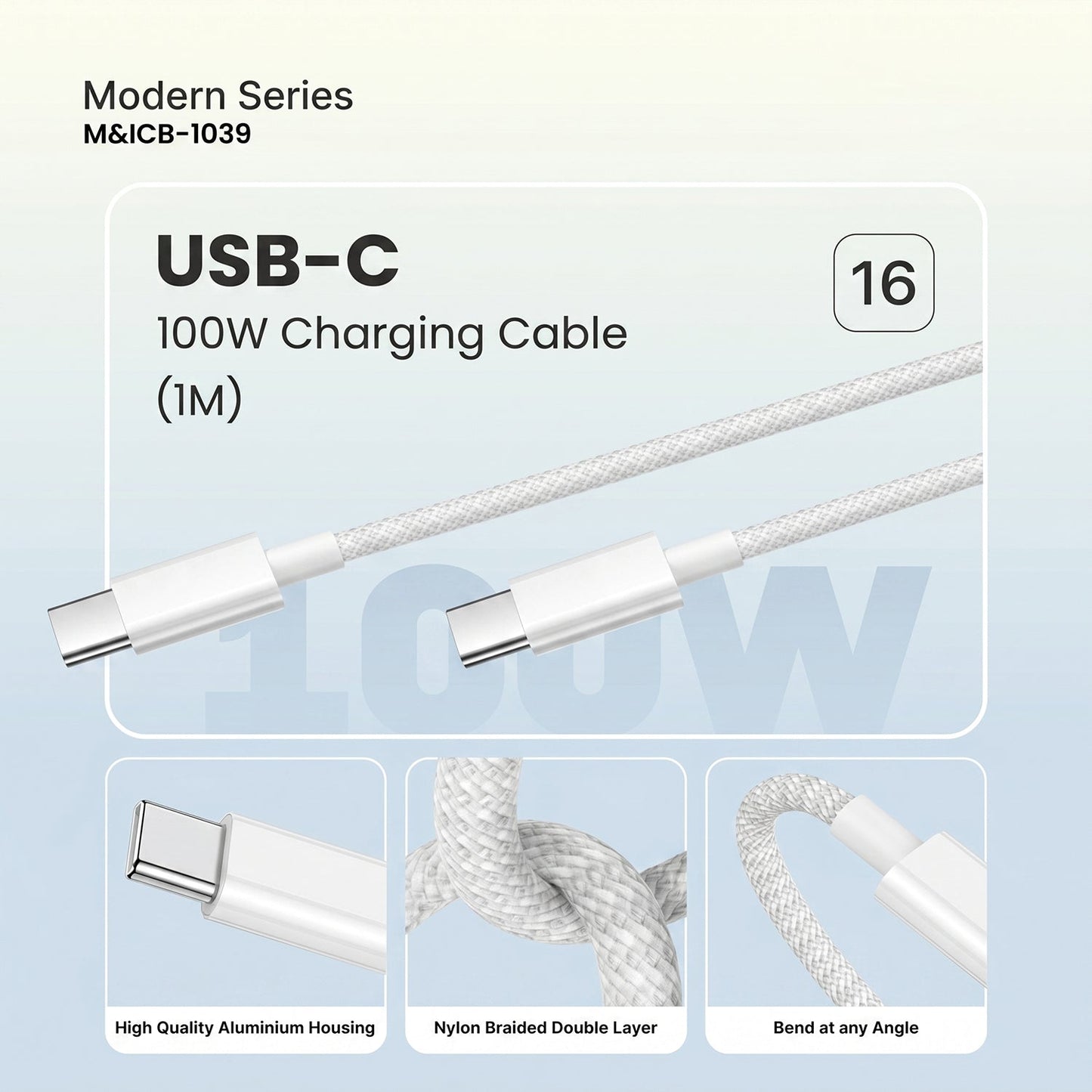 Modern Series 100W USB Type C Super Fast Charging Cable (1 Mtr)