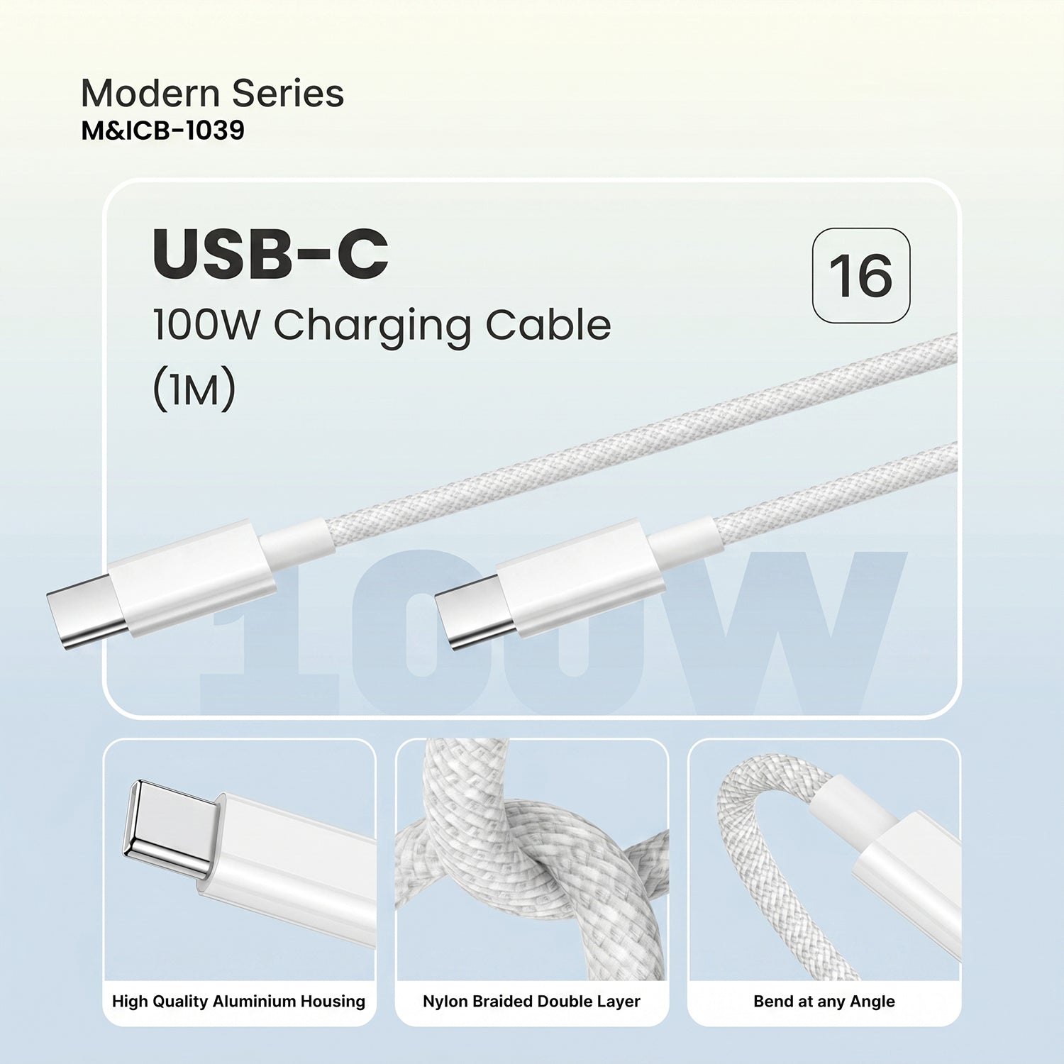 Modern Series 100W USB Type C Super Fast Charging Cable (1 Mtr)
