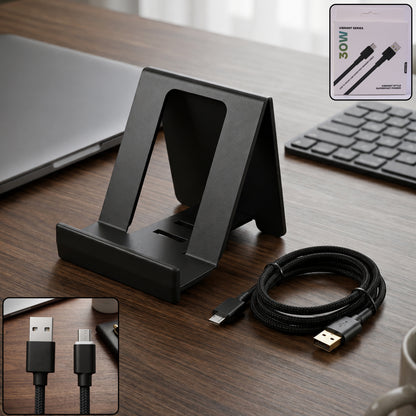 30W USB to Micro USB Braided Charging Cable with Mobile Stand (1 Pc, 1 Mtr)