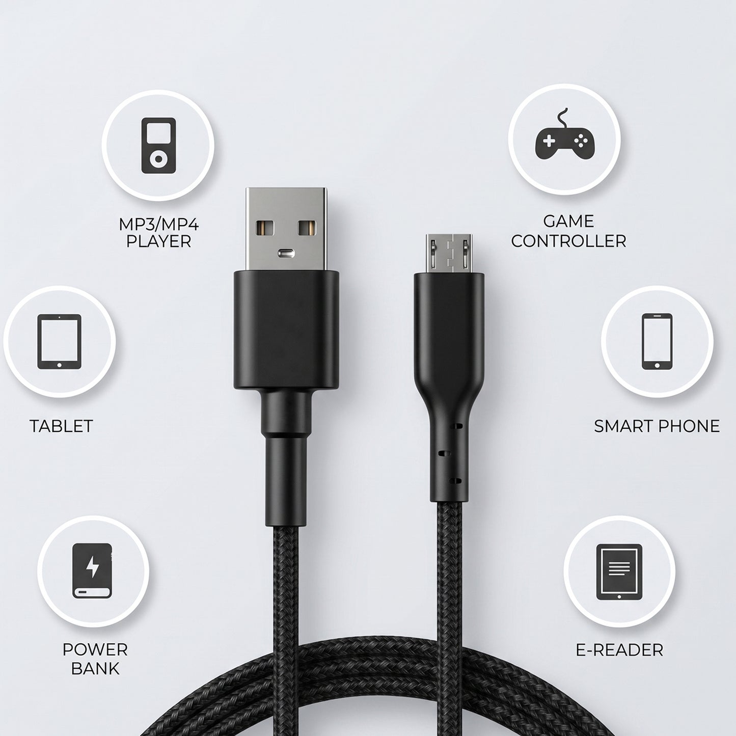 30W USB to Micro USB Braided Charging Cable with Mobile Stand (1 Pc, 1 Mtr)