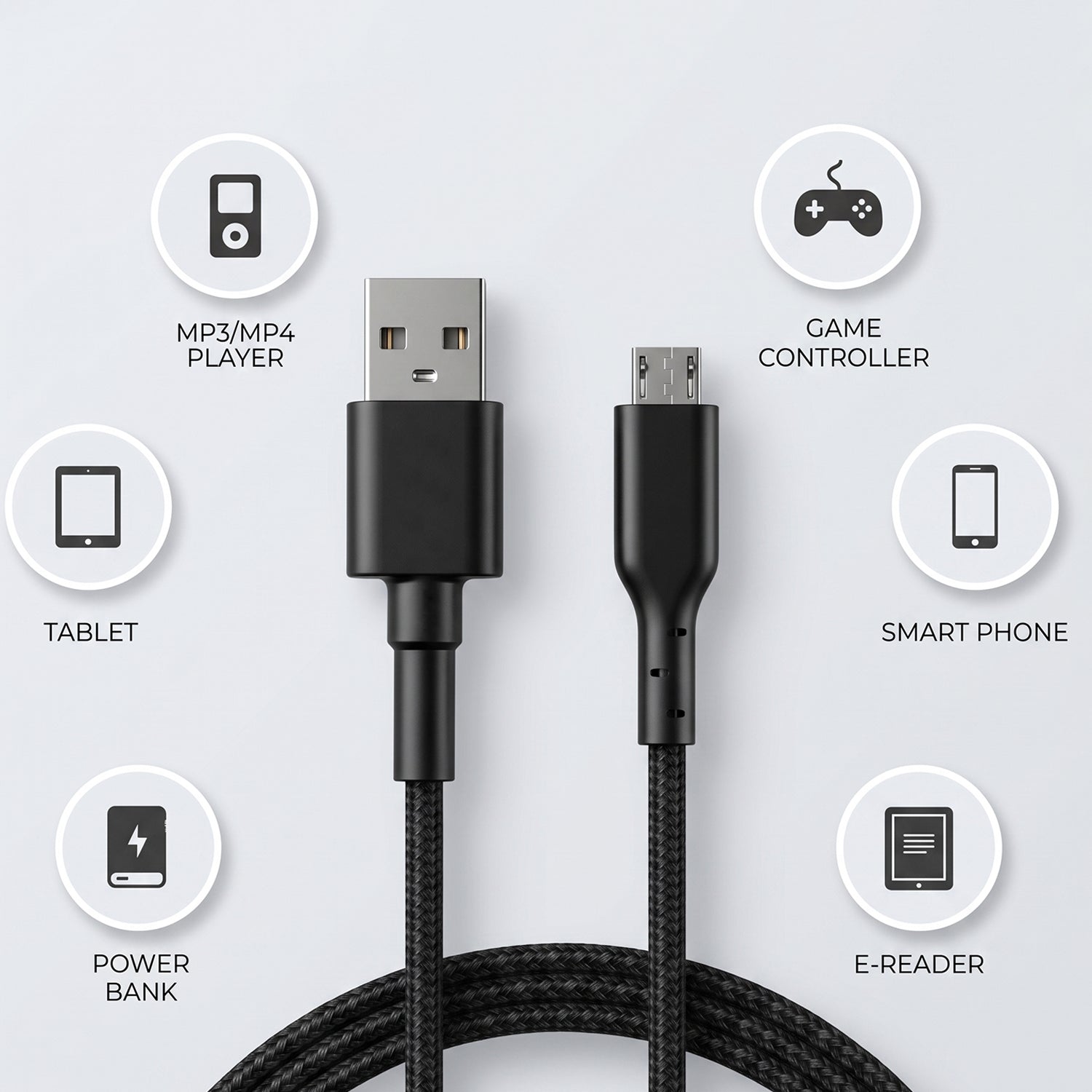 30W USB to Micro USB Braided Charging Cable with Mobile Stand (1 Pc, 1 Mtr)