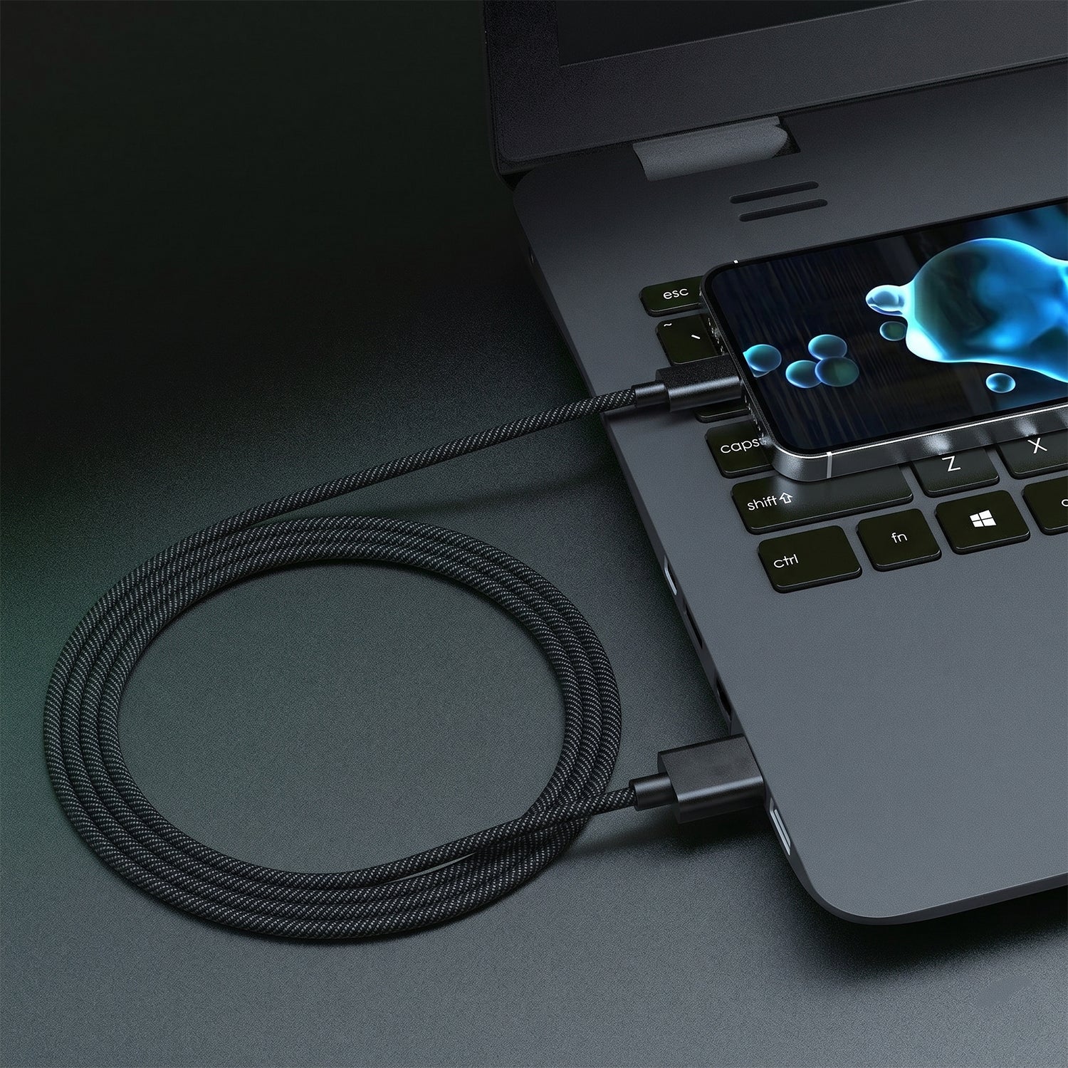 65W USB to Type-C Braided Charging Cable with Mobile Stand (1 Pc, 1 Mtr)