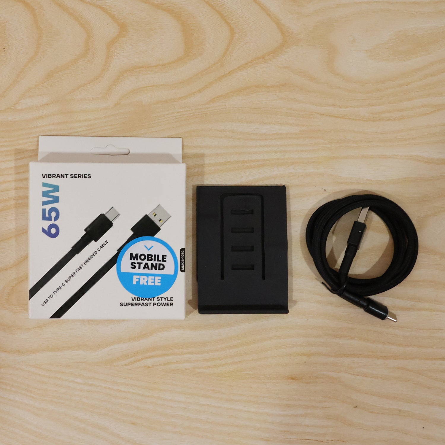 65W USB to Type-C Braided Charging Cable with Mobile Stand (1 Pc, 1 Mtr)